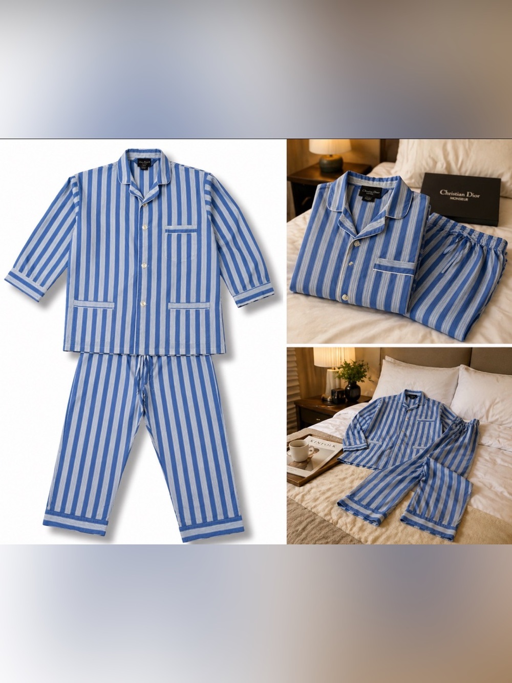 Christian Dior Monsieur Pajama Set Blue Stripe L Large Lounge Sleepwear